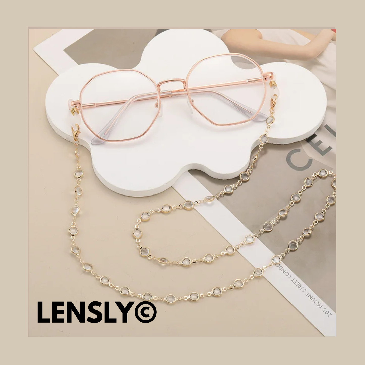 LENSY© Rhinestone Glasses Chain Simple